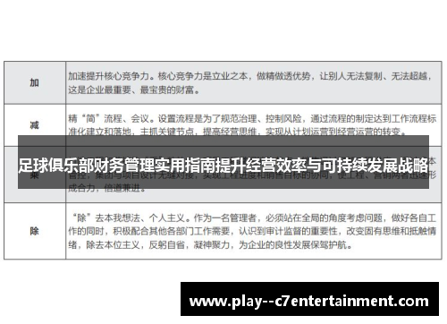 足球俱乐部财务管理实用指南提升经营效率与可持续发展战略